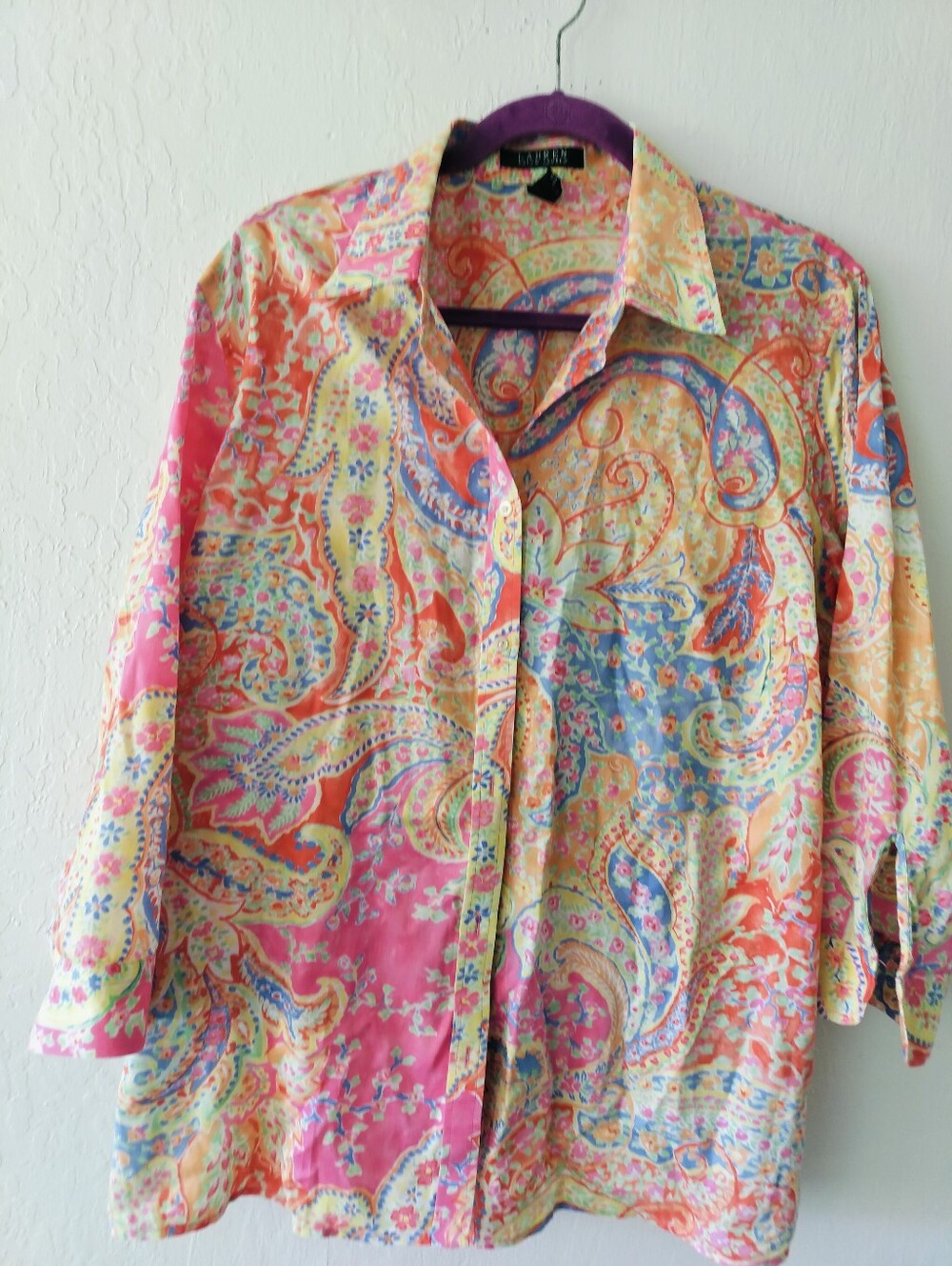 Vintage Lauren Ralph Lauren 100% Cotton Paisley Button-Down Blouse | Size 1X